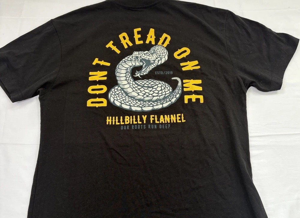 Dont Tread On Me Gadsden Snake T Shirt Hillbilly Flannel Mens L Black