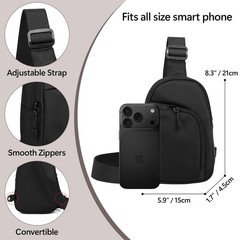 Black Small Crossbody Travel Sling Bag Waterproof Chest Phone Purse Mini