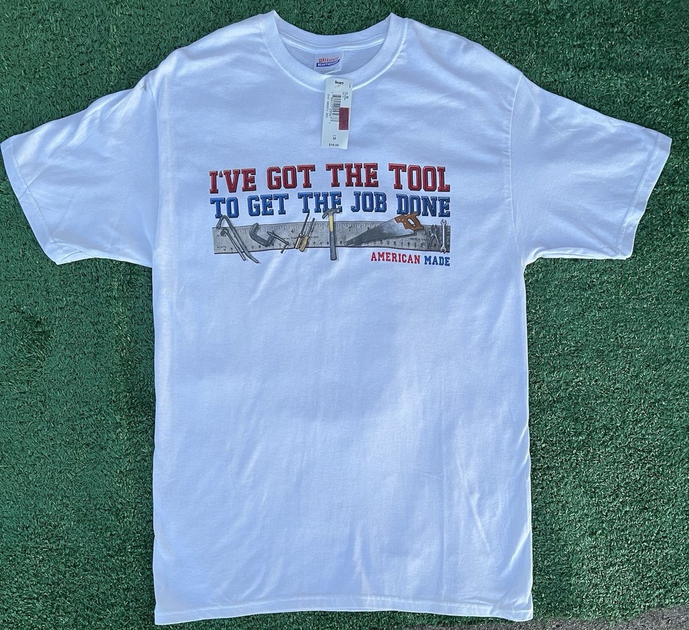 Vintage 90s Hanes Heavyweight Graphic T Shirt Tools Job Done White NWT Size M