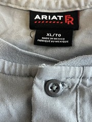 Ariat FR Shirt Mens XL Gray Fire Resistant Henley Work Wear Long Sleeve