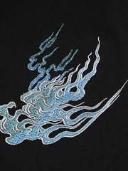 Niepce Men’s White Tiger with Blue Flames Embroidery Japanese Streetwear Tee