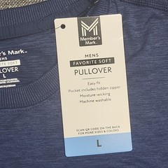 Members Mark Mens Pullover Large Size Blue Long Sleeves Top Zip Pocket