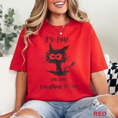 It’s Fine I’m Fine Everything Is Fine Shirt, Cute Black Cat Tee, , 202826