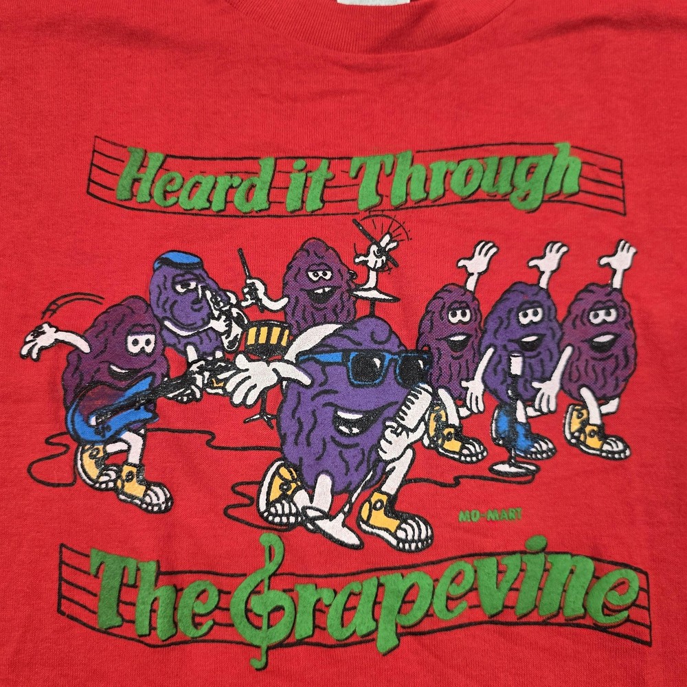 Vintage California Raisins Shirt Mens Large Red Heard It Through Grapevine USA