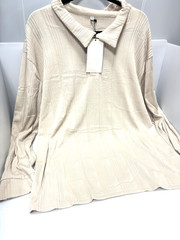 Mens Polo Collar Shirt Ribbed Pullover Solid Cream Off White Cozy Size 3XL New