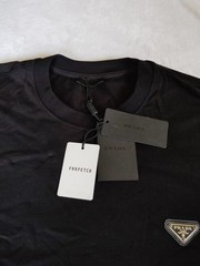 Prada Milano Black Cotton T-Shirt with Triangle Logo Patch Adult XL Essential