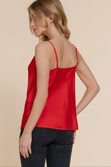 Top Red Satin Blouse With Draped Neck