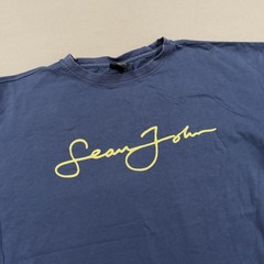 Sean John Shirt Mens XL Blue Script Logo Graphic Tee Streetwear Crewneck