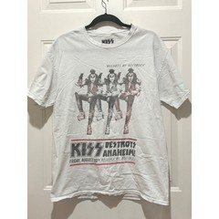 KISS Destroys Anaheim Decades of Decibles Distressed Graphic T-Shirt White Med