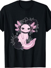 Pastel Goth Axolotl Spiked Collar Black Roses Cute Creepy T-Shirt Comfortable