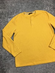Members Mark Thermal Henley Shirt Mens Size XL Yellow Long Sleeve #@
