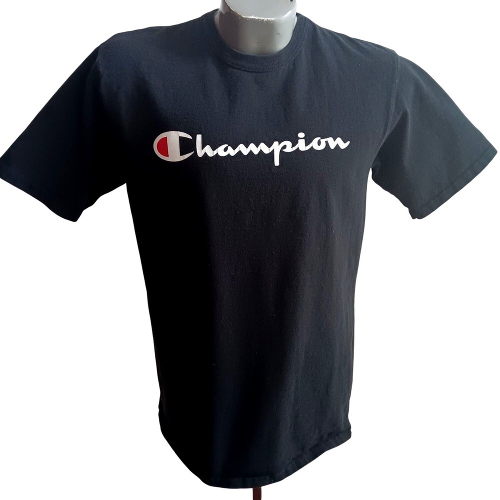 Vintage T-shirt Large Y2K Men’s Tee Champion Black Thin Cotton Spellout