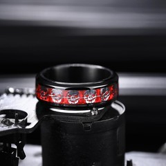 8mm Black Stainless Steel Fidget Rings, Men’s Wedding Rings Spinner Red Opal …