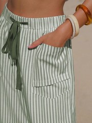 Women’s Faux Linen Striped Bermuda Shorts Casual Drawstring Elastic Waist Sum…