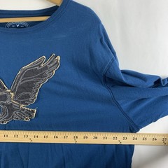 American Eagle Mens Y2K Long Sleeve T-Shirt XXL Turquoise Athletic Fit Logo 2013
