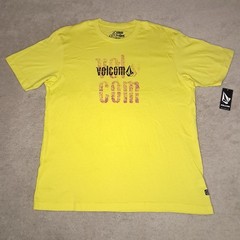 Y2K Volcom Stone Skateboard T-shirt Mens XL Slim Yellow Logo Spellout