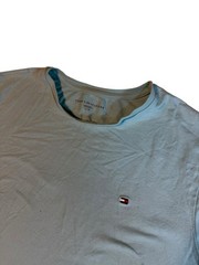 Tommy Hilfiger Mens T-Shirt Size L Light Blue Logo Print Cotton Designer T25