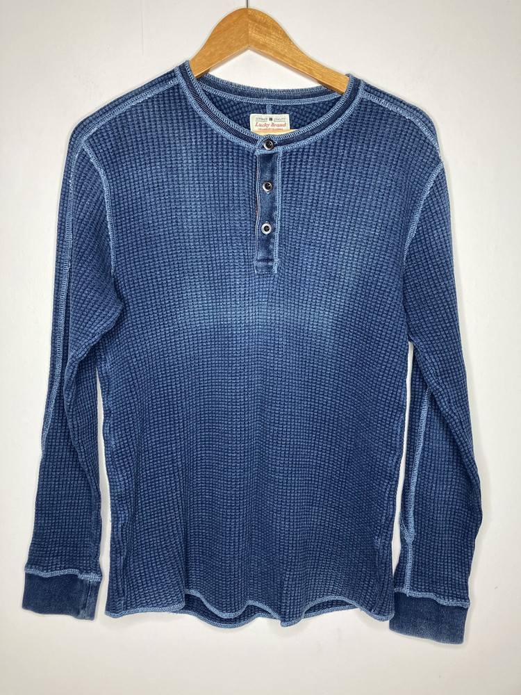 Lucky Brand Men’s Blue Waffle Knit Thermal Henley Shirt Long Sleeve Medium
