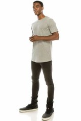 Casual Extended Drop Cut Extra Longline Crewneck T-Shirt (Grey)