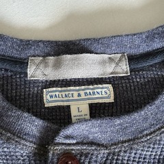 Wallace & Barnes Henley Thermal Mens Large Waffle Knit Workwear Pullover Blue