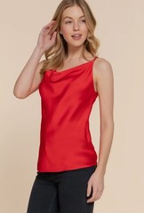 Top Red Satin Blouse With Draped Neck