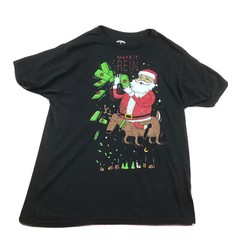 Santa Claus Shirt Adult Large (42-44) Black Christmas Make It Rein Funny Tee