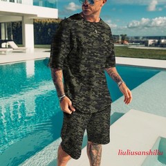 Mens Summer Short Sleeve T-Shirts and Shorts Sweatsuit Set Outfit 2-Piece Set
