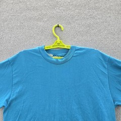 VINTAGE Hanes Men Shirt L Blue Heavyweight 50/50 Single Stitch 90s USA
