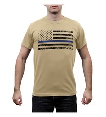 Rothco Thin Blue Line T-Shirt – Desert Sand TBL American Flag Casual Tee Shirt