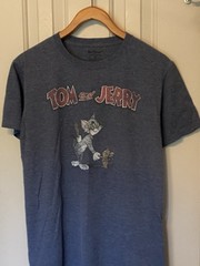 Tom & Jerry T-Shirt Men’s M Gray Retro Hanna-Barbera Cartoon Cat Mouse Tee