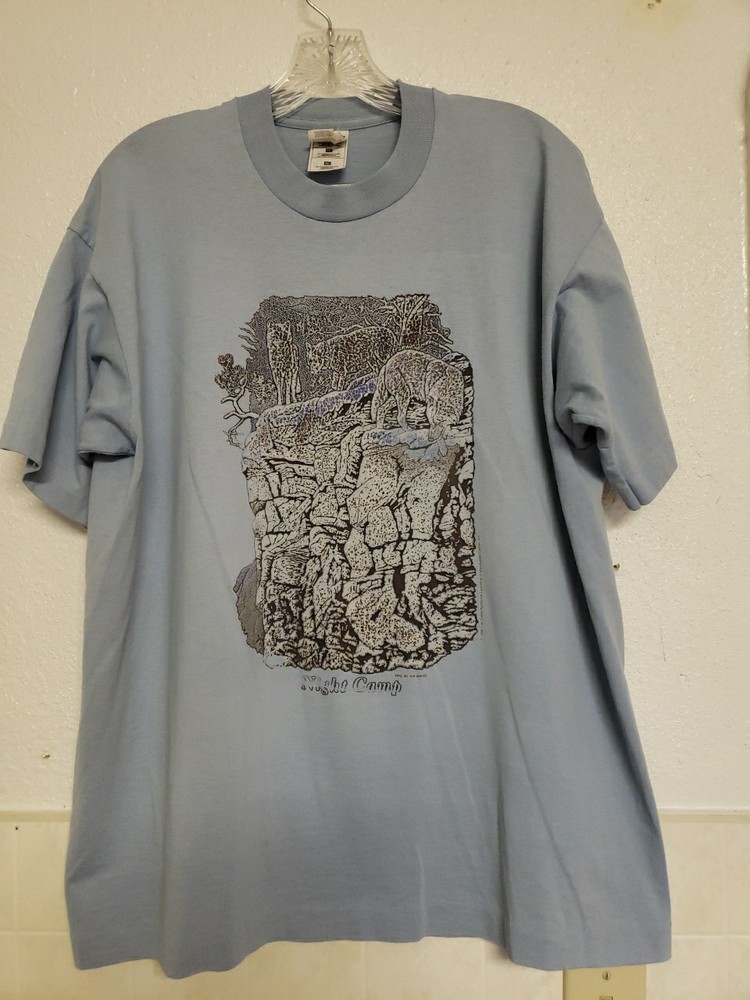 Vtg Distressed T Shirt Adult XL Blue Nature 90s Single Stitch Night Camp Wolves