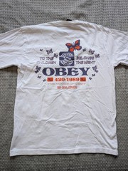 OBEY Long Sleeve Shirt Mens Medium White Butterfly 420 Graphic Tee Back Print