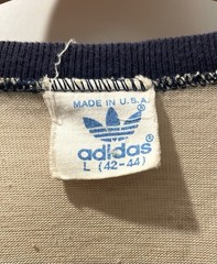 Vintage 70s 80s ADIDAS Trefoil V-Neck Athletic Ringer T Shirt Khaki Navy 50/50 L