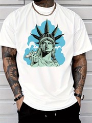 Casual Street Style Statue of Liberty with Leaf Crown and Joint Graphic Fashion