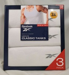 Reebok 3 Pack Ribbed Tanks White BIG 3XL, 100% Cotton, Tag-Free FREE SHIPPING!