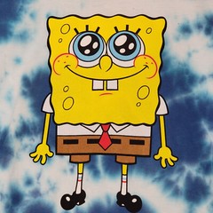 NICKELODEON SPONGEBOB TIE DYE T SHIRT MENS Large L BLUE WHITE LONG SLEEVE NWT
