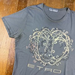 Etro Milano Grey Print T Shirt Size XL (fits Smaller) Made In Italy