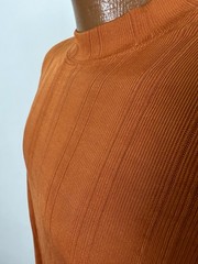 Vintage 90s Y2K Ribbed Shirt Men Large Silky Stretchy Polyester Burnt Orange