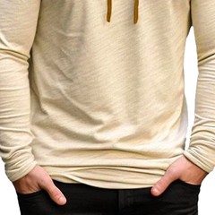 Men’s Casual Long Sleeve T-Shirt Unique Pile Collar Soft Feel Khaki Size XL