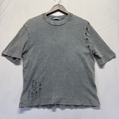 Zara T Shirt Mens Small Heather Gray Ribbed Knit Distressed Crew Neck Casual