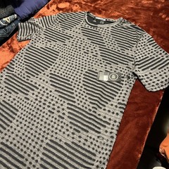Mecca Mens Large Gray Black 3D Textured Pattern Short Sleeve Modern T-shirt NWT