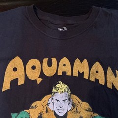 DC Comics Aquaman Graphic Black Cotton T-Shirt Men’s XL 23” Pit To Pit New