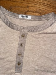 Coofandy Men’s Large Khaki Oatmeal Heather Short Sleeve Henley Stretch Shirt EUC