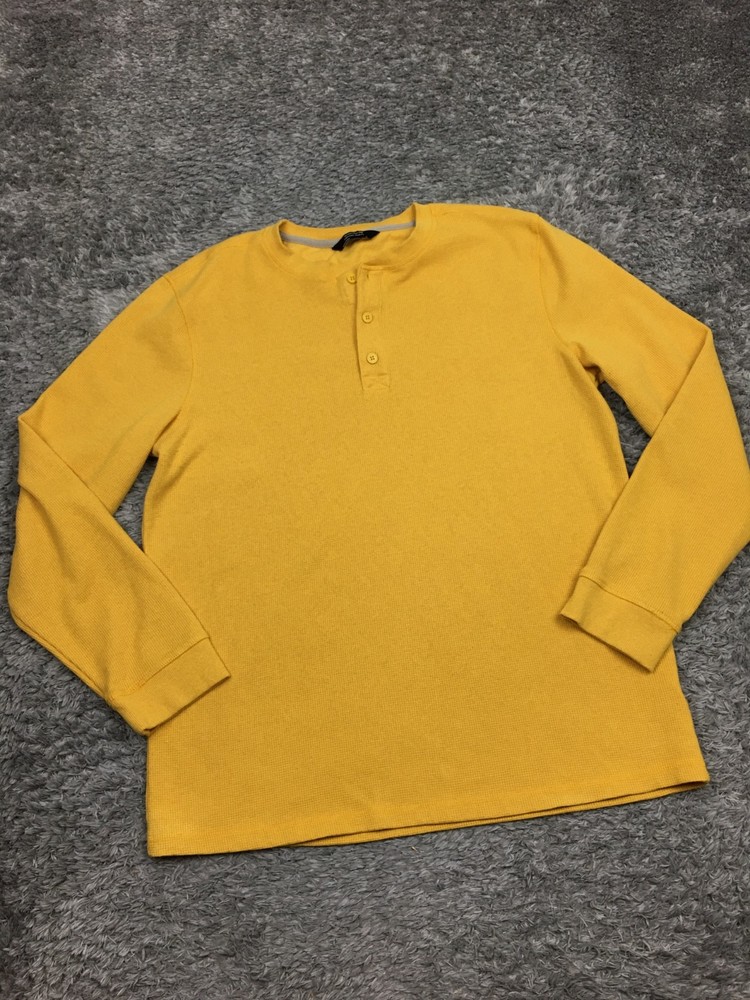 Members Mark Thermal Henley Shirt Mens Size XL Yellow Long Sleeve #@