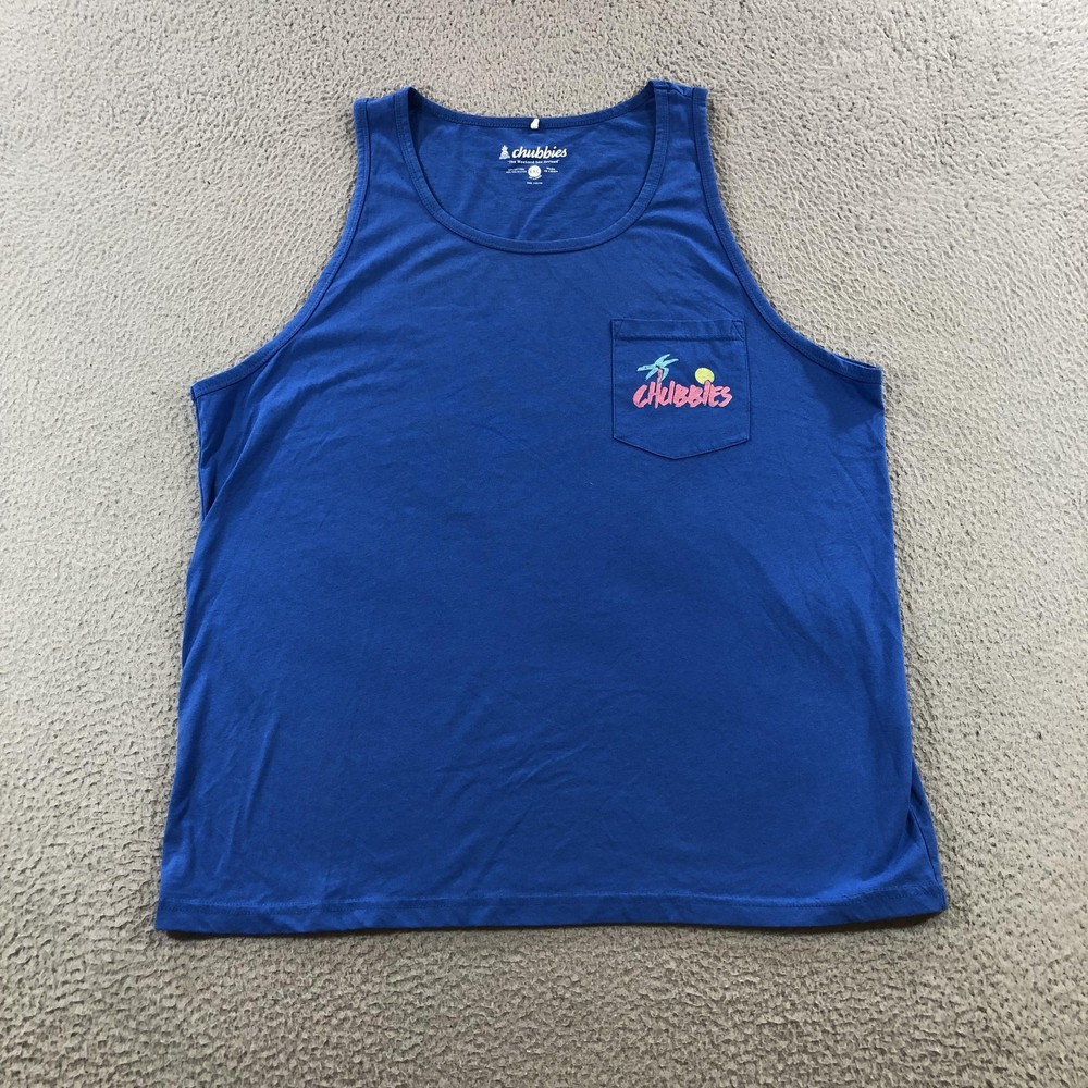 Chubbies Shirt Mens 2XL Blue Tank Top Pocket Weekend Has Arrived 80s Retro Style