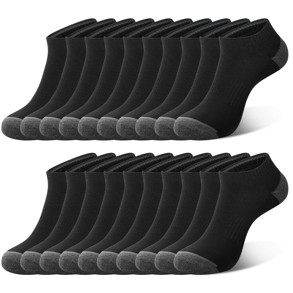 Men’s Black Ankle Socks 10 Pack Low Cut Athletic Size 613