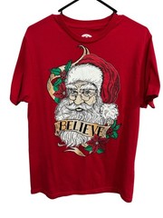 Holiday Time Santa Graphic Red Christmas T-Shirt Size Medium Americana Retro
