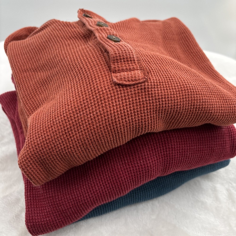Lot Of 3 G H Bass Shirt Mens Large Orange Red Blue Henley Waffle Thermals