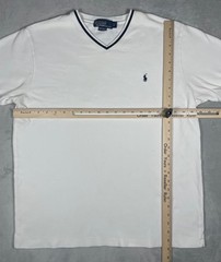 Vintage Polo Ralph Lauren Men’s Large White V Neck Pique Tee Pony Logo Preppy