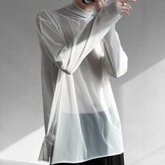 Men Mesh Sheer Turtleneck Long Sleeve Casual T Shirts Nightclub Party Top